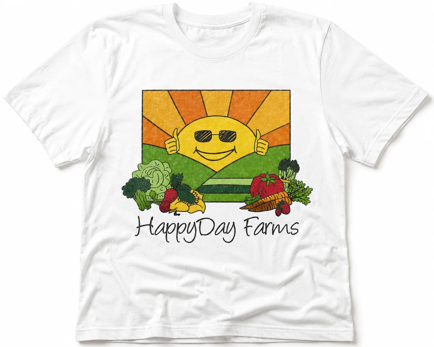 White HappyDay Farms graphic tee